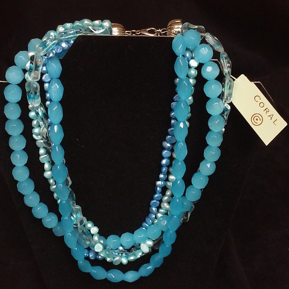 Aqua Blue Beaded Necklace by Coral
